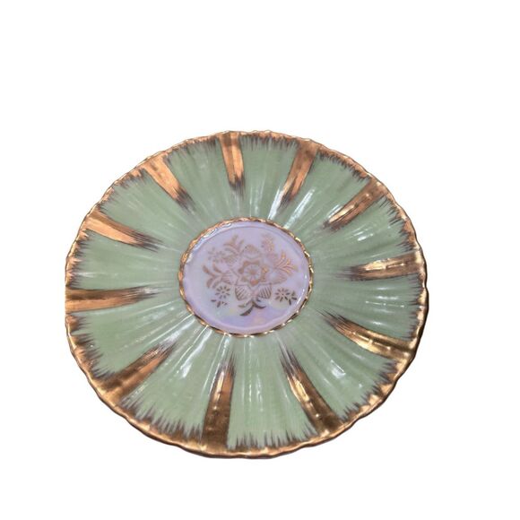 Vintage Royal Sealy Teacup & Saucer Mint Green Gold Iridescent Roses Japan Rare - Picture 5 of 16
